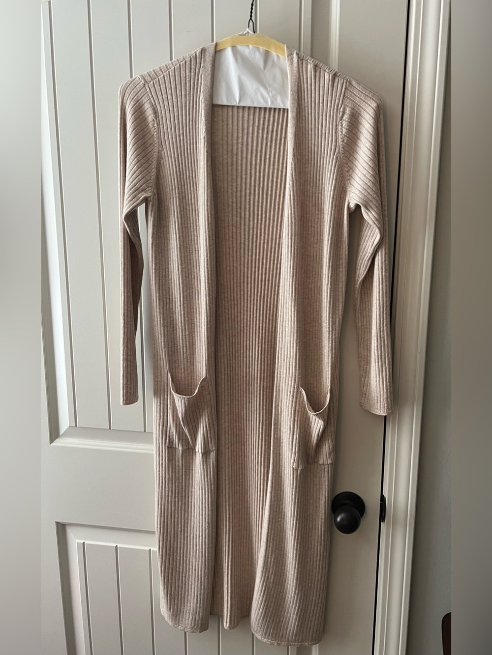 NWOT Pink Rose Tan Long Open front ribbed cardigan size M